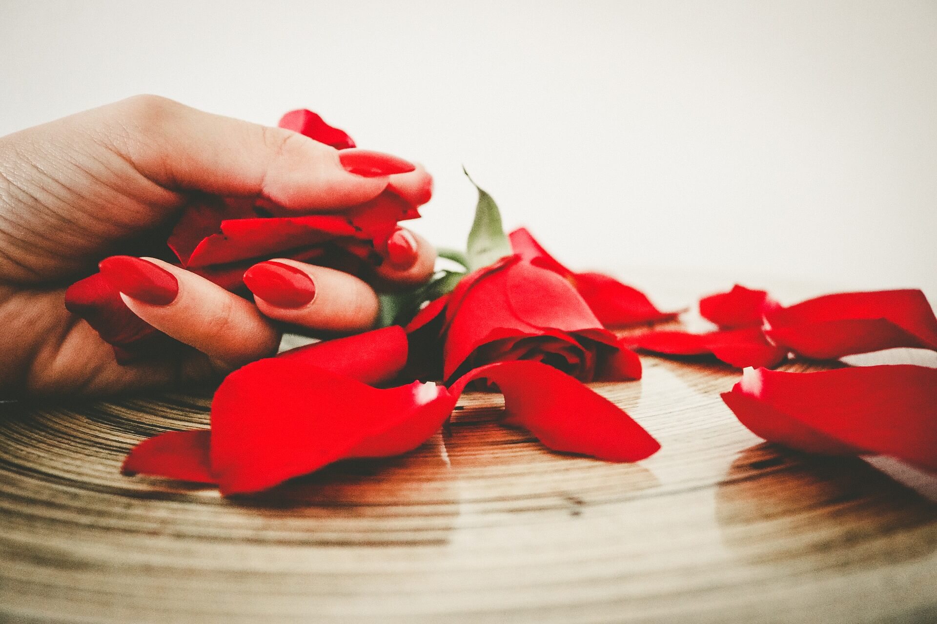 hand with rose leaves