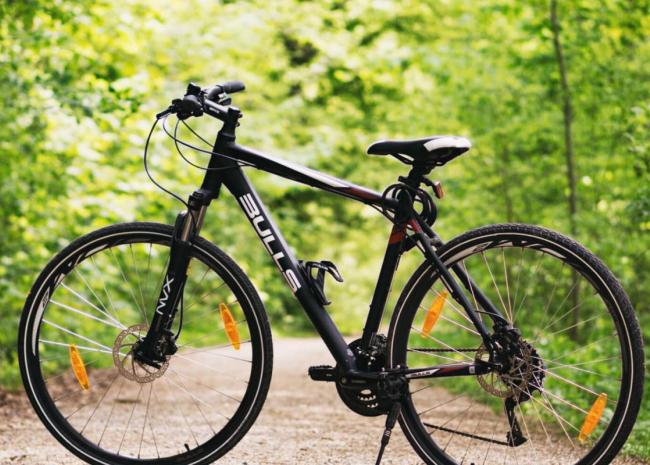 Fahrrad im Wald auf einem Feldweg